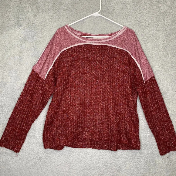 Umgee womens L rainbow tight knit sweater mixed media colorful comfy red casual - Picture 1 of 8